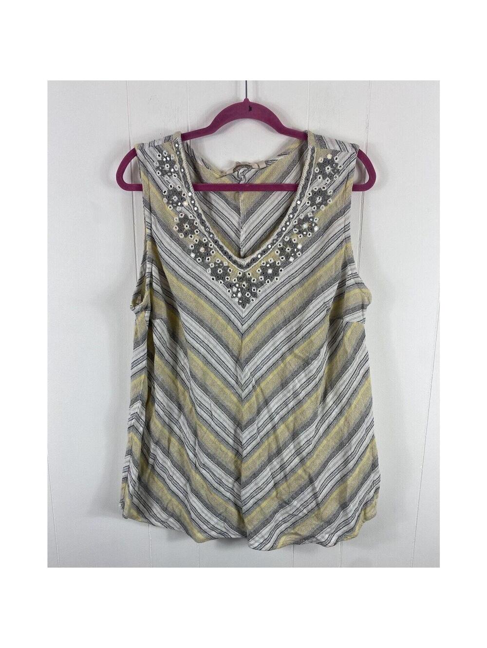 Soft Surroundings Women's Plus Size 1X Tank Top Beaded Embroidered Boho Coastal